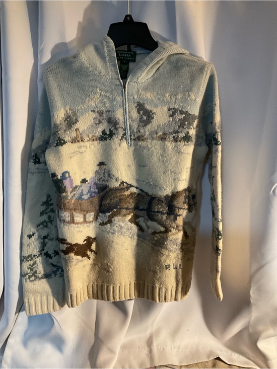 Lauren Ralph Lauren Sweaters - Ralph Lauren Cream Vintage Winter Scene  Zip-Neck Hooded Sweater